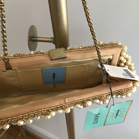 Santi Gemelli Clutch Pearl with Taupe Silk with brass strap - Picture 7 of 16